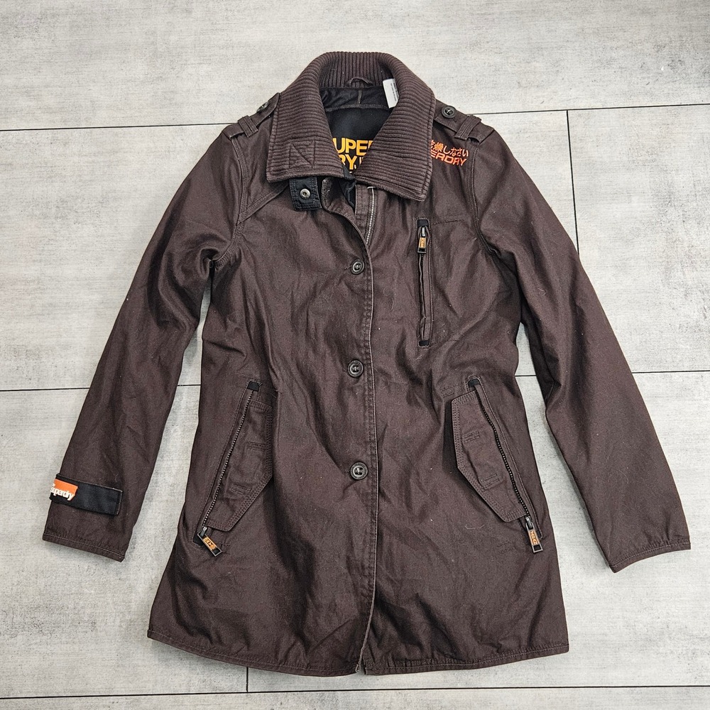 Superdry Jermyn Street Trench‎ Coat Mens Medium Brown Cotton Military Jacket M